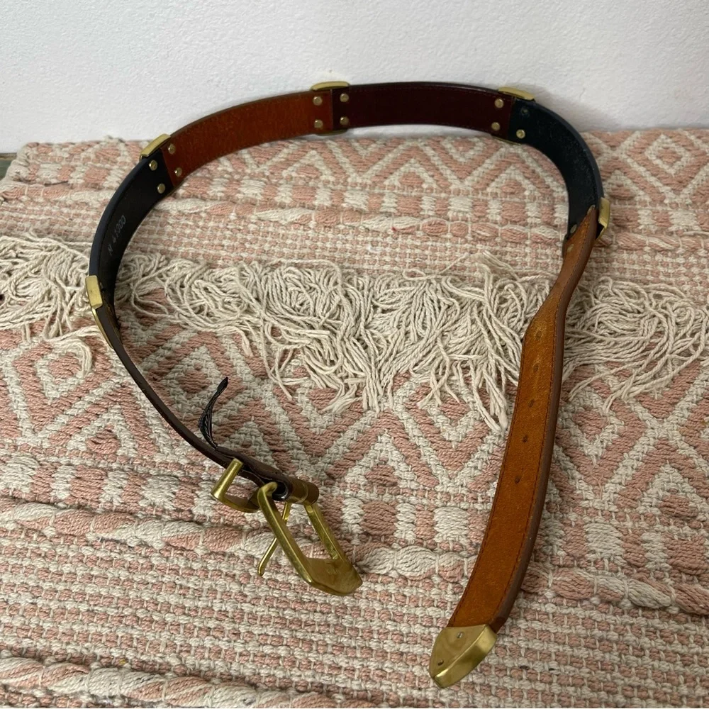 Vintage Brown Leather Belt with Brass Buckle - Picture 12 of 15